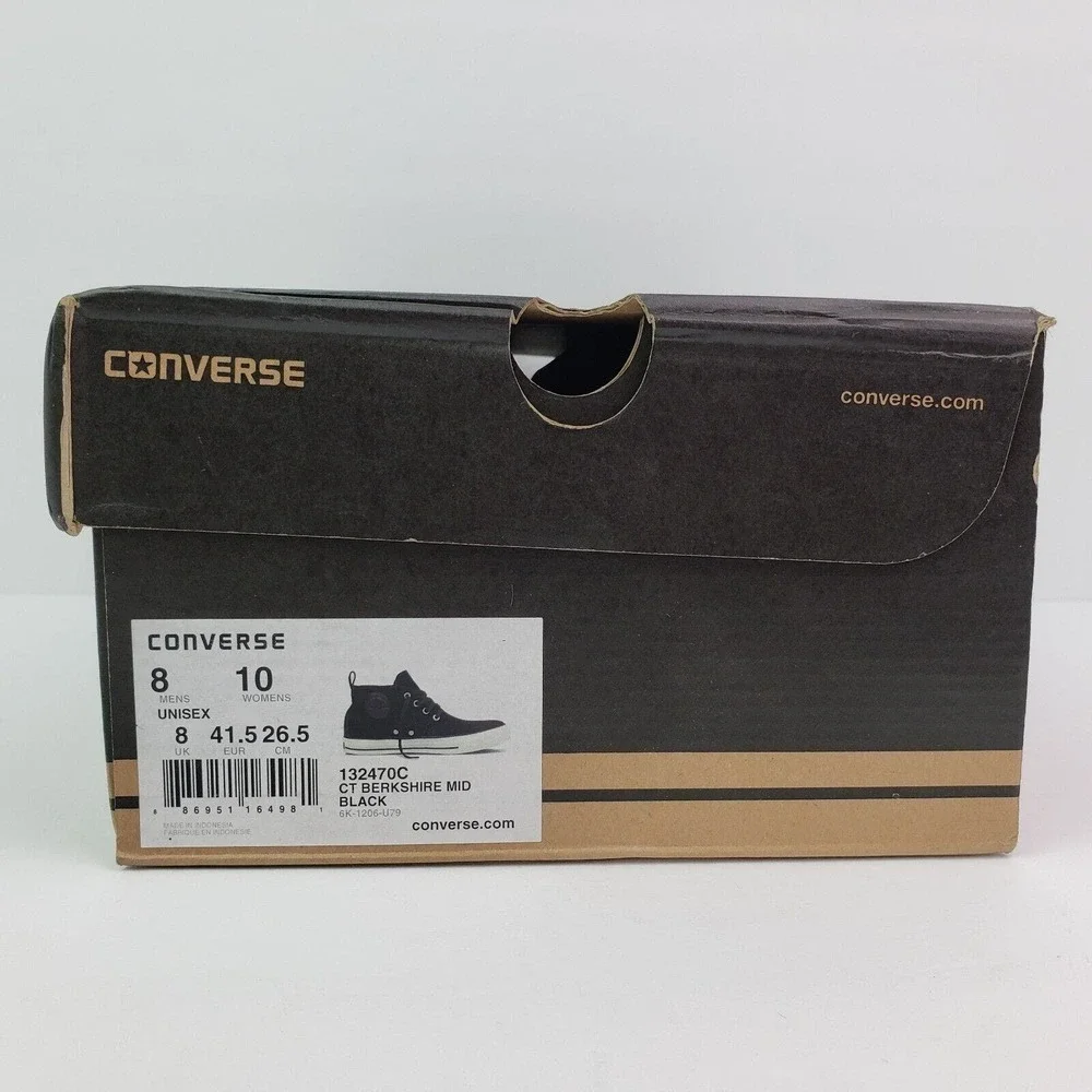 Converse Chuck Taylor Berkshire Mid Mens Sz 8 Womens Sz 10 Black Suede Shoes